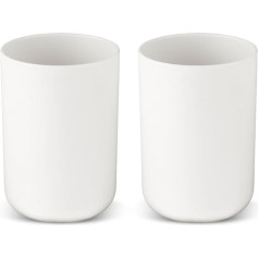 YUXIANLB Set of 2 Bathroom Cups, Plastic Toothbrush Cups, 300 ml, Mouthwash Cup, Unbreakable, Dishwasher Safe Drinking Cup (White)