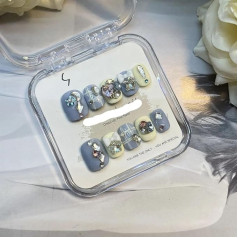 Kurze künstliche Nägel, Tragen Sie Nagelpersönlichkeit Burst Flash Sweet Cool Short Nail Spell Drill Steel Beads Nail Art Finished Style Design6 Siz