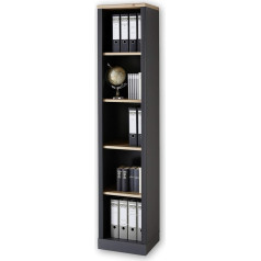 Stella Trading Jasmin Filing Shelf in Graphite, Artisan Oak Look, Standing Shelf with 5 Open Compartments, Country House Style Office Furniture Complete Set, 43 x 204 x 38 cm (W x H x D)