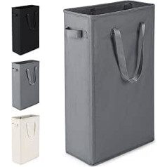 Virklyee Slim Laundry Basket, Small Laundry Basket, Foldable Laundry Basket and Handle, with Handles for Laundry Room, Bedroom, Bathroom, 39 x 19 x 61 cm, 45 L (Dark Grey)