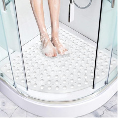 Dricar Corner Shower Mat, Non-Slip 70 x 70 cm, Large Shower Mat, Non-Slip Mat, Semi-Circular with Suction Cups and Drain Holes, Machine Washable (White)