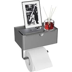 Nexum Toilet Paper Holder No Drilling Toilet Paper Holder Grey Toilet Paper Holder with Wet Wipes Box Aviation Aluminium Adhesive Toilet Roll Holder with Shelf Wet Wipes Box for Home Hotel