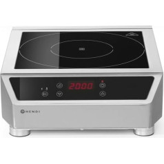 HENDI Induction Cooker, Model 3500 D, Induction Hob, Suitable for Pans with Base Diameter of 120, Diameter 280 mm, Height-Adjustable Feet, 230 V, 3500 W, 340 x 440 x (H) 120 mm, Stainless Steel