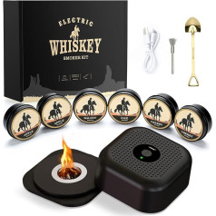 Electric Whisky Smoker Set with 6 Wooden Chips, Rechargeable Cocktail Smoker Kit, Saturn S-moker Full Kit for Bourbon, Drink Smoking - Gift for Father, Husband