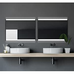 Talos Black Shine 80 x 60 cm LED Bathroom Mirror with Lighting - Wall Mirror with Neutral White LED Light Cut-Out - Matt Black Aluminium Frame - Illuminated Bathroom Mirror for Bathroom