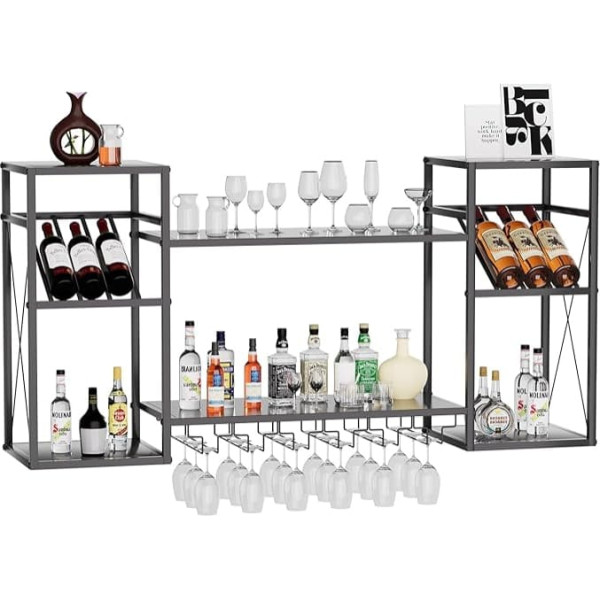 uyoyous Metal Wall Wine Rack with Glass Holder Storage, Floating Liquor Shelves 2 Animals, Wall Bar Shelf, Wine Display Storage Holder for Kitchen, Dining Room, Bar (Black)