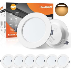 Alusso LED Recessed Spotlights, 230 V Spotlights, LED Flat, 9 W Ceiling Spotlights, Warm White, 3000 K, Recessed Lights, IP44 Ceiling Spotlight for Bathroom, Living Room, Set of 6