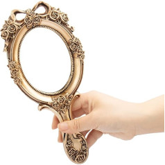 Rich Boxer Vintage Style Hand Mirror Embossed Flower Makeup Mirror Cosmetic Mirror Decorative Cute Hand Mirror (Bronze)
