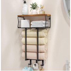 HapiRm Towel Rail Wall Mounting - Towel Rack Bathroom Multifunctional Space Saving Model with Hooks for Bathroom Accessories, Suitable as Guest Towel Holder - Black