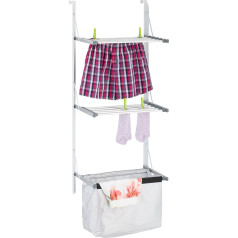 Relaxdays Door Hanging Clothes Dryer Clothes Airer Door Hanging 3.8 m Drying Length Folding Wings Hanging Dryer with Laundry Bag Silver Aluminium