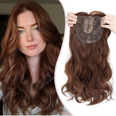 S-noilite Hair Toppers for Women, Toupee Toppers, Hair Extensions, Wigs with Fringes, Hair Topper Base, 15 x 15 cm, Clip-In Synthetic Hairpieces, Wavy Curly, 45 cm, 175 g, Coffee Brown