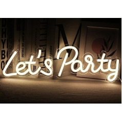 Signship Let's Party Neon Letter Sign, Warm White LED Light, USB-Powered, Party Glow Advertisement, Decorative Wall Light for Birthday, Wedding, Graduation, Bar, Gift