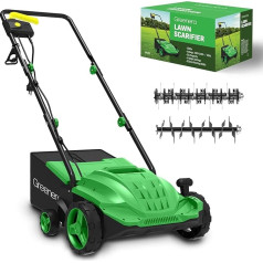 Electric Lawn Scarifier 1500W Lawn Rake 30L Collection Box 32cm Working Width 4 Adjustable Scarifier Heights 2 Interchangeable Wheels Foldable Handles Compact and Lightweight