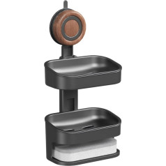 Anseom Seifenschale mit Ablauf, Doppelter Seifenhalter mit Saugnapf, MAX Halten 5 KG, Doppelter Seifenschalen ohne Bohren Seifenhalter Wandmontage, Seifenhalter mit Saugnapf für Dusche (Grau)