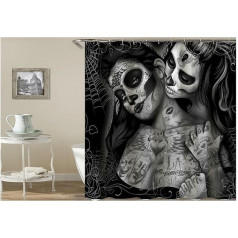 KnSam Shower Curtain Anti-Mould Waterproof Curtains on Bathtub Bathroom Curtain for Bathroom Gothic Skull Tattoo Women 100% PEVA Includes 12 Shower Curtain Rings 120 x 180 cm