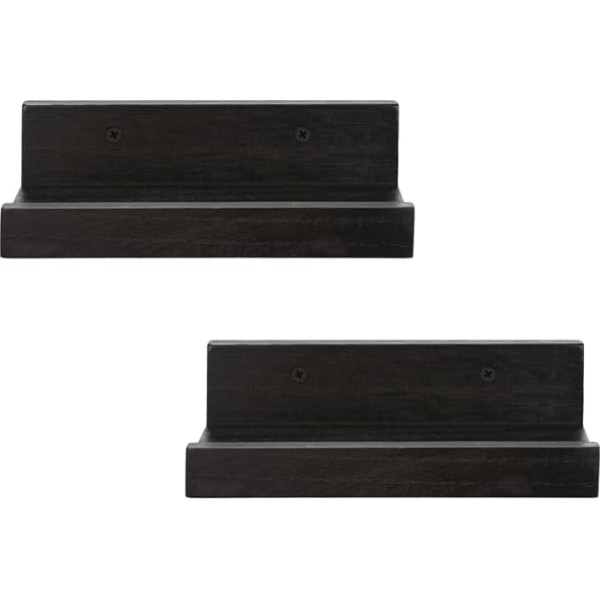 Z metnal Small Floating Shelves, Mini Natural Wood Wall Shelf Wall Shelf for Picture Rail, Black, Wall Mounted, 20 x 14 cm, Pack of 2