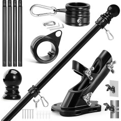 Anovo Fahnenmast-Set, Edelstahl-Fahnenmasten mit 1 360° drehbaren Fahnenmastringen, zwei Positionen, Fahnenmasthalterungen, Montage für Außenhaus, Veranda, 1,5 m, Schwarz