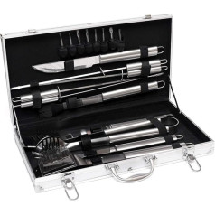 Brillibrum BBQ Grill Set Barbecue Case Kitchen Utensil Set Stainless Steel Rustproof 18 Pieces with Case Kitchen Aid (without Engraving, Version 1)