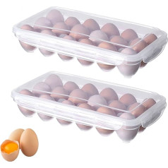 YUMUN Pack of 2 Egg Containers, Portable Egg Storage Box, Plastic Egg Box, Transparent, 18 Cells, for Kitchen and Fridge