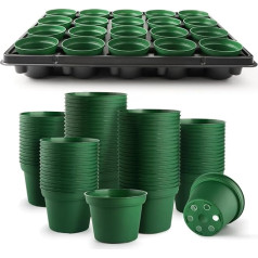 RooTrimmer 3 Inch Plant Pots 100 Pieces with 5 Pieces 20 Cell 5 Sets Seed Starter Kit for Seedlings Growing and Home Garden Sturdy Green Seeds Starter Pot Tray Germination Kit