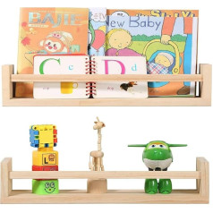 Children's Room Bookcase Set of 2 Baby Floating Bookcase or Book Shelf Organiser for Children Nursery Decor Wall Shelves for Kitchen Spice Rack Pine Natural Wood (42.5)