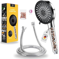 Shower Head with Filter and 5 Jet Types and 3-Layer Filtration with Mineral Stones for Hard Water Removal - Shower Head with Hose