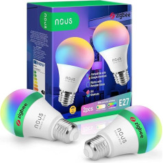 NOUS P3Z ZigBee Smart Light Bulb E27 LED RGB Compatible with Alexa, Home Assistant, Google Home, SmartThings, Remote Control, Decorative Bulb Accessories, 2 Pack