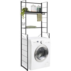 ONVAYA® Washing Machine Shelf, Black, with Clothes Rail and 4 Hooks, Ideal Over Washing Machine, Dryer or Toilet, Metal Toilet Shelf