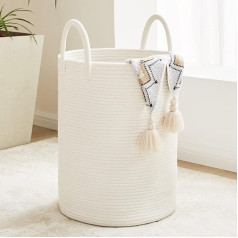 Fiona's magic Woven Rope Laundry Basket, Tall Laundry Basket Storage, Baby Nursery Basket for Blankets, Toys and Clothes for Bedroom and Living Room, Large, Jute (White, 58L)