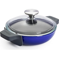 Woll Iron Serving Pan with Lid and Silicone Handles, Inductive, Diameter 18 cm, 5.5 cm High, Suitable for All Types of Cookers, Cast Iron, Oven-Safe up to 250°, Blue
