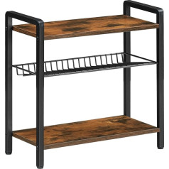 HOOBRO Spice Rack, Kitchen Rack with 3 Tiers, Kitchen Organiser, Spice Rack, Spice Holder, Slanted Metal Grid, Adjustable Feet, for Kitchen, Dining Room, Vintage Brown and Black EBF03TL01