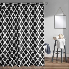 Trimming Shop Shower Curtain Polyester Fabric Mildew and Mildew Resistant with 12 Curtain Hooks Waterproof Bath Curtain 180x180cm Long Washable Black Trellis