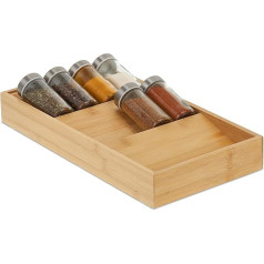 Relaxdays, Natural Spice Rack Drawer, Bamboo, H x W x D: 5 x 20 x 38 cm, 3 Levels, Spice Holder Drawer Insert
