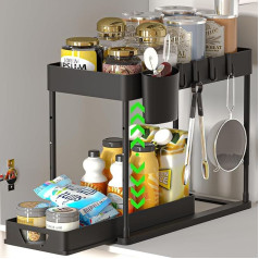 HI NINGER Under Sink Shelf, Liftable Kitchen Organiser, 2 Levels Spice Rack, Standing Shelf, Kitchen Worktop Shelf, Multifunctional Kitchen Cupboard, Organiser for Bathroom, Kitchen