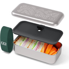 monbento - MB Sense Jungle Metal Lunch Box - Stainless Steel Lunch Box with Airtight Lid - Office/Meal Prep/School - Lunch Box Food Container - Oven, Microwave, Freezer, Dishwasher Safe - Leaves