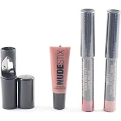 Nude + Red-Hot Lips Kit Mini Intense Matte Lip + Cheek Colour Pencil Royal 2.5 g + Mini Gel Colour Lip + Cheek Balm Posh 2.5 g + Mini Nude Plumping Lip Glace Lip Gloss Nude 04 2 ml + Matte Black Makeup Tin 1 Pack of + Cosmetic Mirror 1 Piece + Makeup Shar