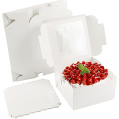 Esmula Pack of 25 Cardboard Gift Boxes White with Viewing Window Cupcake Boxes, 24 x 24 x 9 cm - Pastry Boxes with Cake Plates for Biscuits, Muffin, Cakes, Chocolates Packaging & Cupcake Box