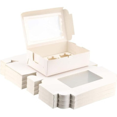 JEUIHAU Cupcake Boxes with 6 Holes, Cupcake Boxes with Window and Inserts, Cardboard Cupcake Carrier for Cakes, Cookies and Muffins, Pack of 50