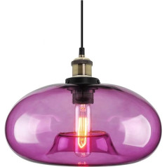 ZTTECH 28 cm Smoke Grey Glass Pendant Light in Industrial Vintage Design, Suitable for Kitchen Islands, Bedroom, Dining Room, Height Adjustable, E27 Bulbs Compatible (Purple)