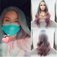 Mermaid Wig Natural Hairline Side Part Synthetic Lace Front Wigs for Drag Queen Mixed Colourful Body Wave Long Hair 24 Inches