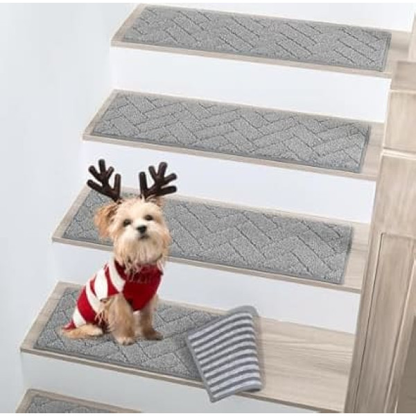 BEQHAUSE Stair Mats, Non-Slip Stair Runner Stair Treads for Wooden Steps, Indoor, Machine Washable, 22 x 70 cm, Stair Treads with TPE Back, for Children, Elderly Pets, Grey, Pack of 4