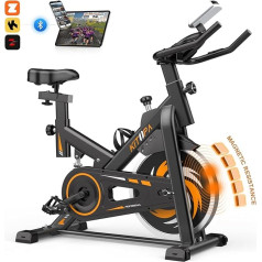 Kitopa Exercise Bike, Smart Home Trainer Bicycle with Bluetooth App & LCD Monitor, Quiet Ergometer with Adjustable Resistance for Cardio Training, 150 kg Load Capacity (Orange)