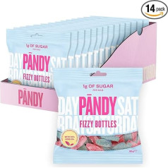 PANDY FIZZY BOTTLES - Low Carb Sweets - Healthy Sweets Fruit Gums - Taste of Sour Refreshing Chewing Gum, Only 1 g Sugar and 85 Calories, 14 × 50 g