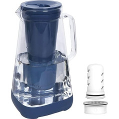 GLACIER FRESH Glass Water Filter Jug, 2.5 L, 1 x Activated Carbon + 1 x Ultrafiltration Filter, Reduces Chlorine, Fluoride, Limescale Deposits, Heavy Metals such as Lead, Copper, Blue