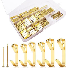 Heavy Duty Picture Hanging Kit, 120 Pieces Wood Drywall Picture Hooks, 20lb/30lb/50lbs, Durable Frame Hanger with Nails, Wall Mounted, Wire Hooks for Mirror, Canvas