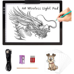 TOHETO A4 Wireless LED Light Table with Innovative Stand and Top Clip, Rechargeable Light Box, Continuously Dimmable, 6 Brightness Levels, Light Board, Light Plate for Diamond Painting (Black)