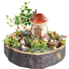 Royal Gardineer Gnome House Garden: Handmade Mushroom House Gnome Garden, Waterproof (Mushroom House Garden, Garden Gnomes, Indoor Fountain)