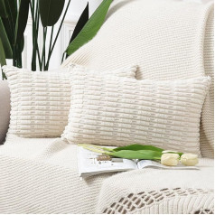 Madizz Set of 2 Boho Striped Cushion Covers, Soft Corduroy Decorative Cushion Cover for Sofa, Bedroom, Beige, 40 x 80 cm