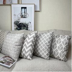 ZHAOMIMI Set of 4 Decorative Cushion Covers, Cotton Linen Cushion Cover, Double-Sided Print, Decorative Cushion, Sofa Cushion for Couch, Car, Bedroom, 45 x 45 cm (Grey)
