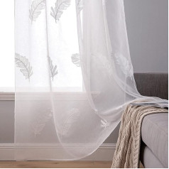 Miulee Sheer Voile Floral Embroidery Curtains With Eyelets, Transparent